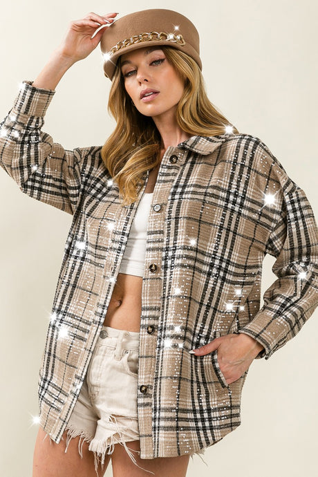 Latte Multi Allover Clear Sequin Vintage Plaid Bibi Jacket 11/20/24 9317