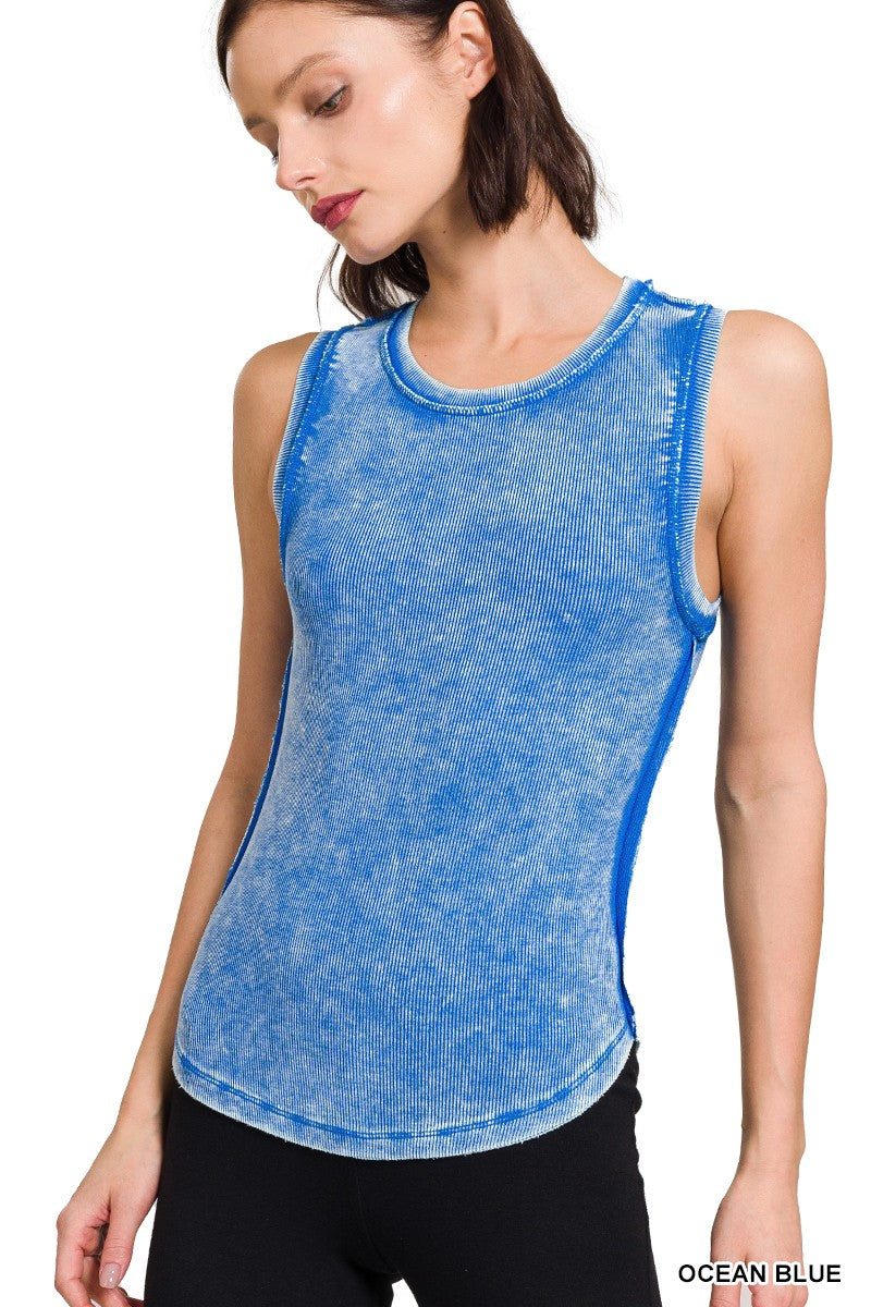 Ocean Blue Washed Ribbed Exposed Seam Zenana Tank 12/30/24 9417