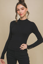 Black Fitted Ribbed Button Sleeve Knit Love Tree Sweater 10/23/24 9158