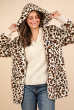 Oversized Faux Fur Tunic Hooded Printed Jacket: Ivory Leopard