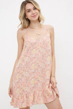 Spaghetti Strap Floral A-Line Ruffled Hem Mini Dress: Peach