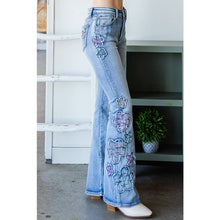 Washed Flower Patchwork Flare Hem Oli&Hali Jeans: Denim