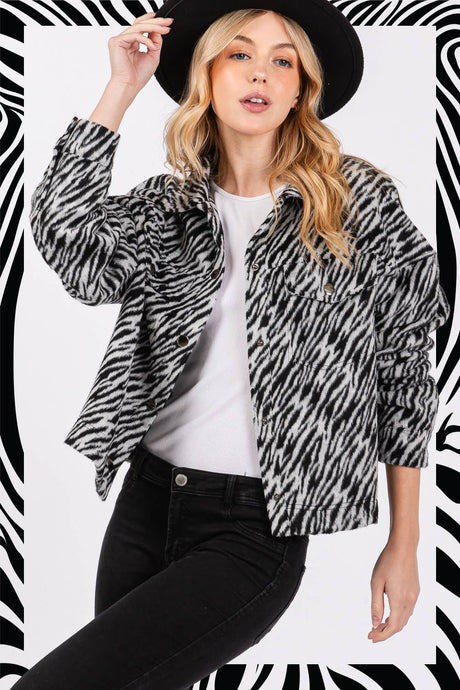 Zebra Print Sage + Fig Jacket: Black Grey