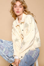 Balloon sleeve stud detail woven quilted jacket: Cream