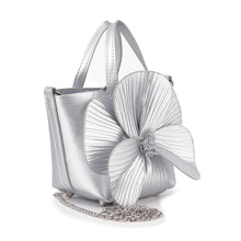 Silver Raised Flower Petite Hand Tote