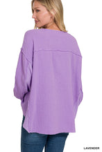 Lavender Double Gauze 3/4 Button Henley Neck Zenana Top 12/30/24 9423