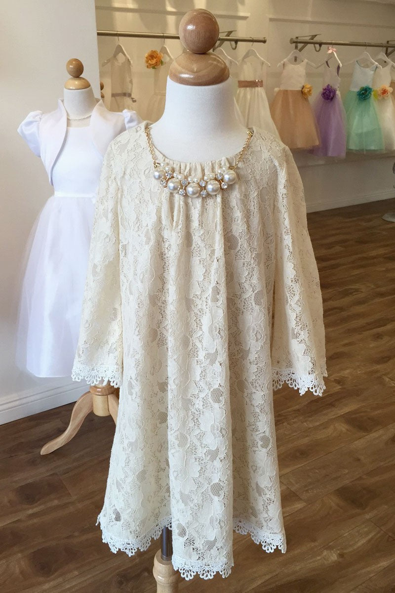 Champagne Lace Kids Dress With Matching Necklace 1/17/25 9534