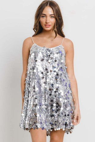 Silver Big Sequins Spaghetti Dress 10/11/24 9092