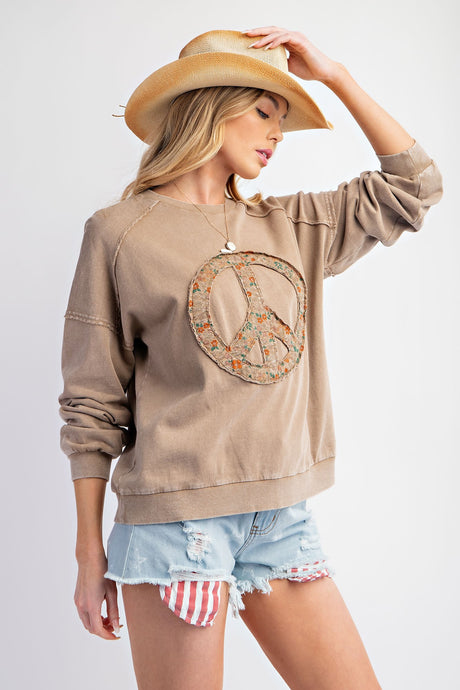 Mocha Peace Sign Washed Terry Easel Pullover 9/30/24 9035