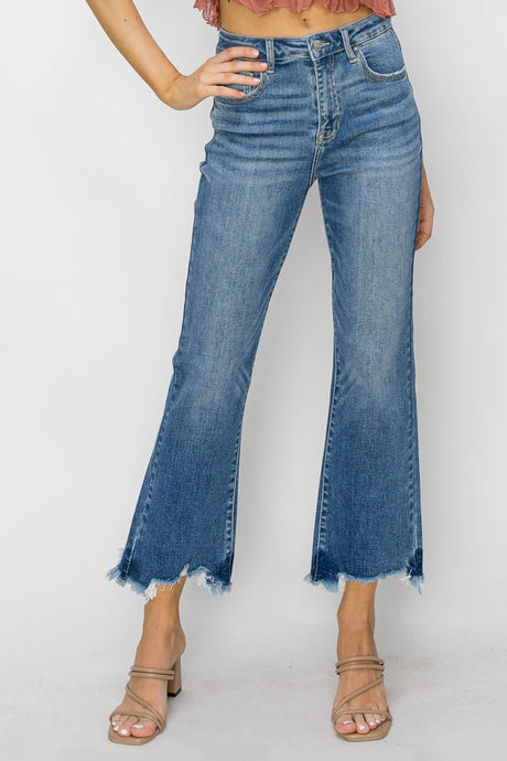 Medium High Rise Crop Flare Fray Hem Risen Jeans 2/11/25 9590