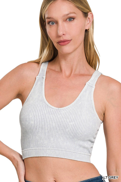 Light Grey Washed Ribbed Cropped Seamless Padded Zenana Tank Top 9/12/24 8883