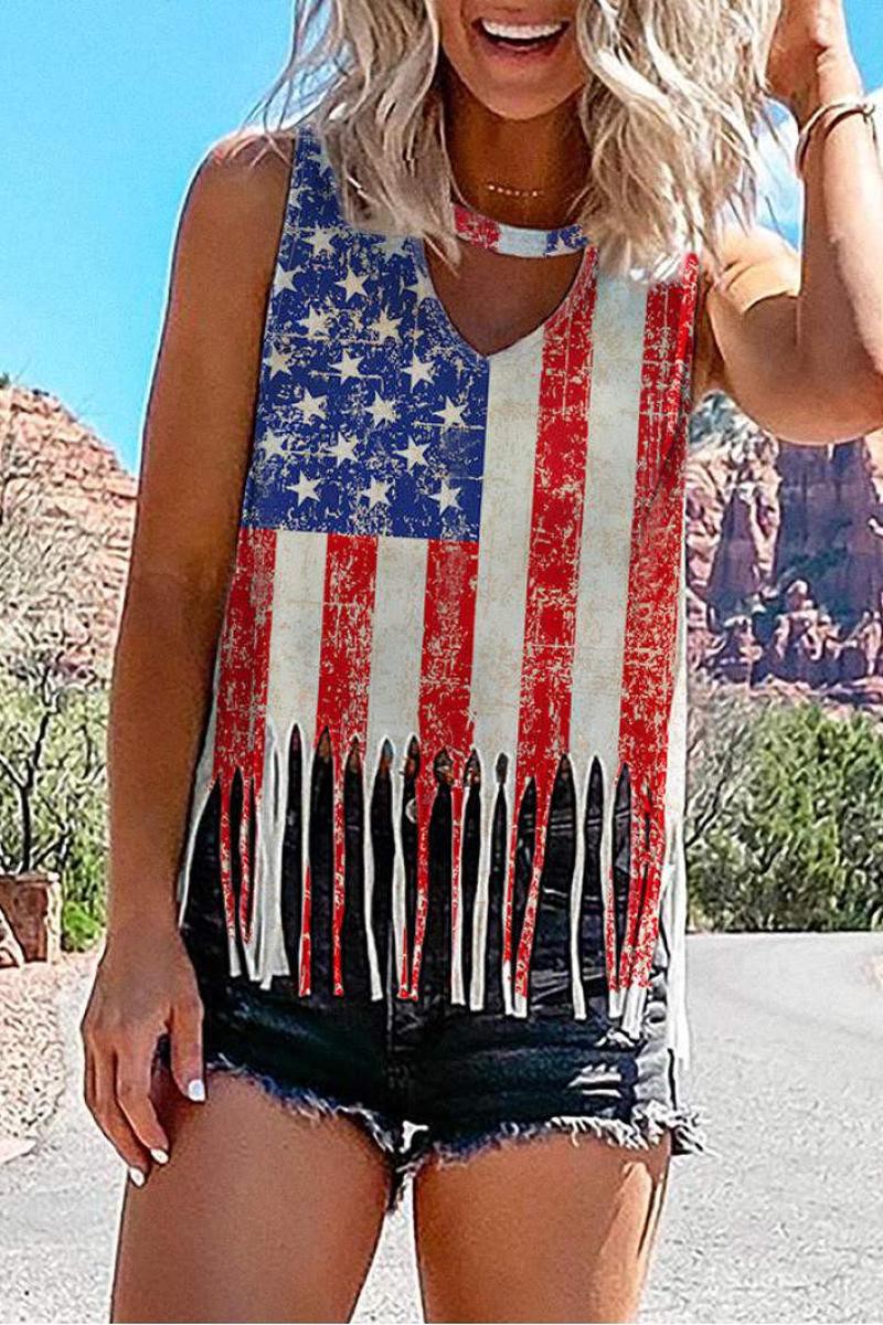 American Flag Tassel Keyhole Neck Tank 5/15/24 8595