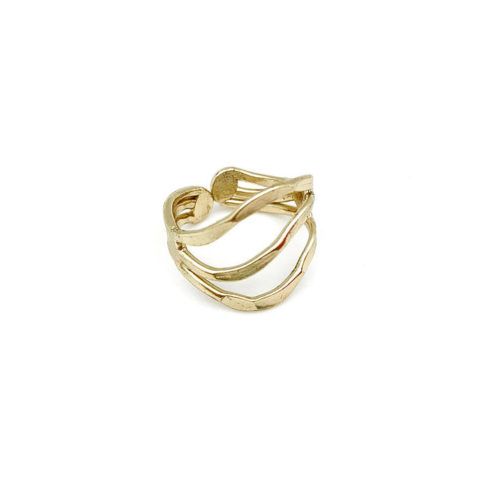 Gold Plated Adjustable Ring - Tapered Curved Lines