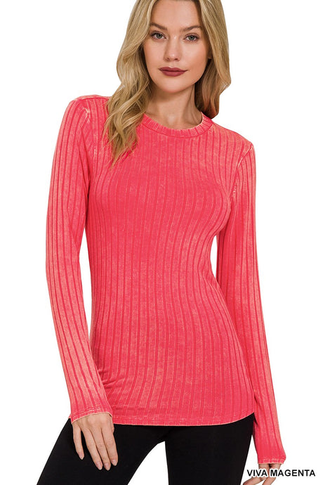 Viva Magenta Ribbed Long Sleeve Zenana Top 1/13/25 9429