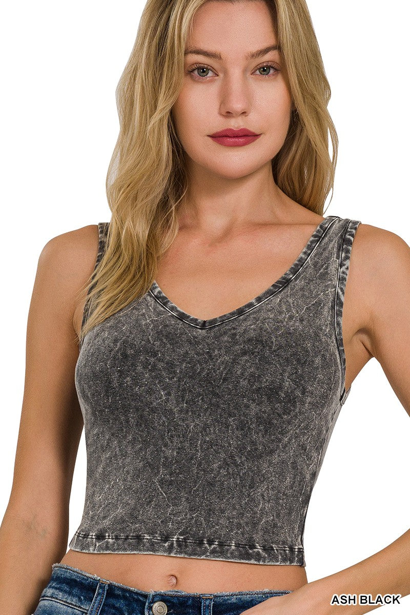 Ash Black Washed Cotton V Neck Sleeveless Zenana Top 1/13/25 9471