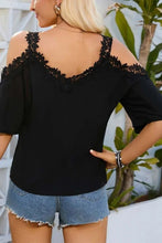 Black Cold Shoulder Lace Crochet Top 5/22/24 8611