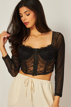 Black Lace Long Sleeve Fishbone Crop Top 5/22/24 8626