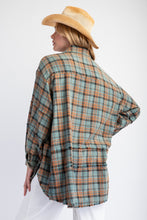 Vintage Teal Mineral Washed Plaid Easel Shirt 10/15/24 9106