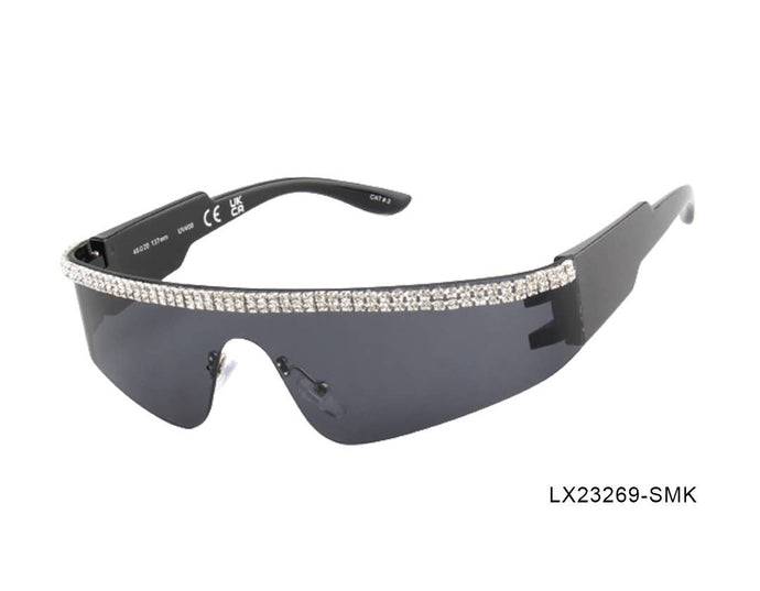 Black Shield with Rhinestones Woman Sunglasses