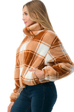 Cognac Checker Fluffy Faux Fur Crop Jacket 12/3/24 9376