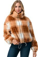 Cognac Checker Fluffy Faux Fur Crop Jacket 12/3/24 9376