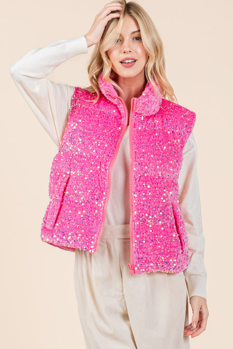 Hot Pink Sequin Puffer Vest 10/24/24 9176