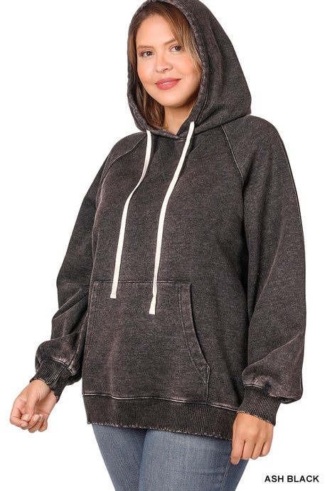 Ash Black Plus Acid Wash Fleece Zenana Hoodie 10/4/24 9041