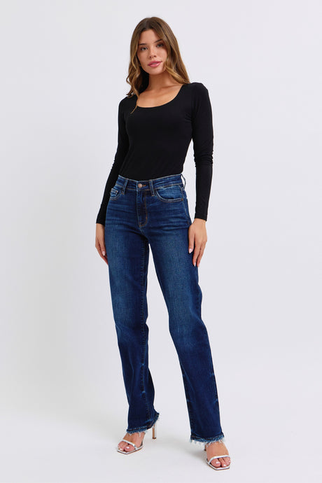 Dark Medium Rise Straight Leg Fray Hem Judy Blue Jeans 11/21/24 9328