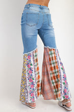 Washed Denim Plaid Mix Bellbottom Easel Pants 2/11/25 9591