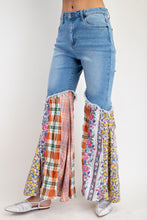 Washed Denim Plaid Mix Bellbottom Easel Pants 2/11/25 9591