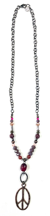 NK-Beaded w/Chain & Peace Sign Pendant