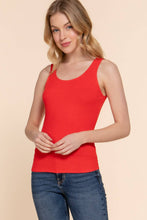 Coral Red Sleeveless Double Scoop Neck Knit Tank Top