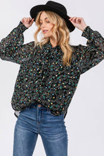 Tie Neck Long Sleeve Floral Sage + Fig Blouse: Black