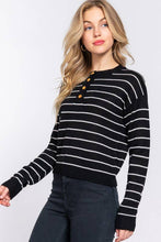 Black Ivory Long Sleeve with Buttoned Placket Stripe Sweater