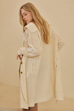 Wide Collared Mello Cardigan with Floral Overstitch: Cream