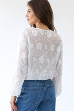 Flower Applique Long Sleeve Sage + Fig Blouse: Off White