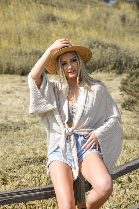 Ecru Flounce Sleeve Kimono Wrap