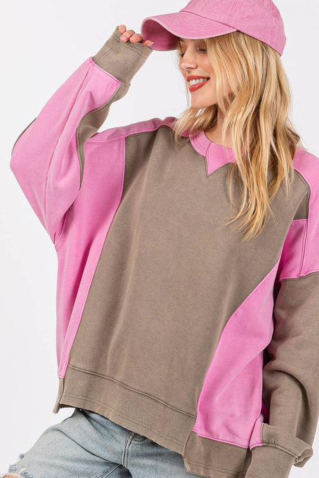 Ash Pink Color Block Sage + Fig Pullover