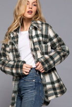 Long Sleeve Button Down Oversize Printed Faux Fur Jacket: Teal Taupe