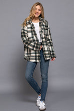 Long Sleeve Button Down Oversize Printed Faux Fur Jacket: Teal Taupe