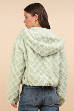 Oversized Fuzzy Fur Textured Knit Hoodie Jacket: Sage