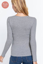 Long Sleeve V-neck Rib Knit Top: Heather Grey