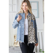 Oli Hali WASHED CHEETAH PRINT CONTRAST FRAYED HEM JACKET: DENIM BLUE