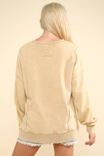 Mineral Washed French Terry Oversized Knit Top: Beige