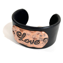 Love Engraved Leather Cuff Bracelet: Brown