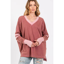 Mineral Wash Stripe Long Sleeve Sage + Fig Top: Mulberry