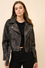 Washed Leather Moto Blue B Jacket: Washed Black