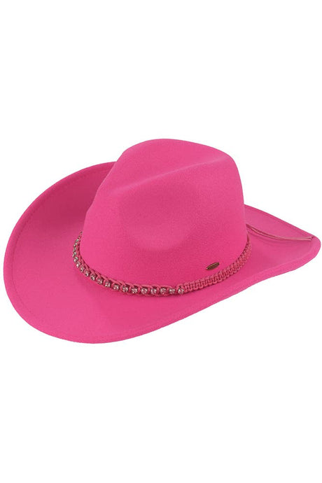 C.C Rhinestone String Band Vegan Cowboy Hat: Hot Pink