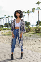 Navy Contrast Mesh Cotton Lace Longline Kimono