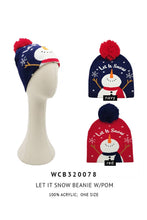 Let It Snow Christmas Theme Holiday Pom Beanie: Navy